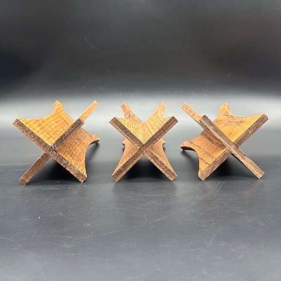 Vintage Mid Century Modern Wooden Candle Holder Display Stands Retro Set of 3 - Picture 4 of 12